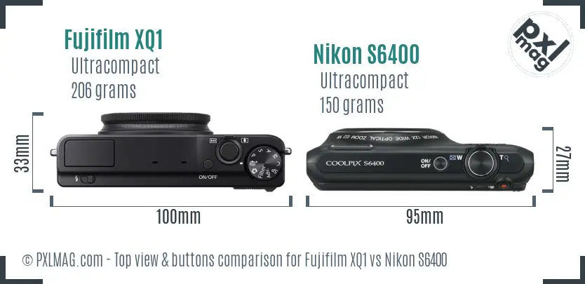 Fujifilm XQ1 vs Nikon S6400 top view buttons comparison