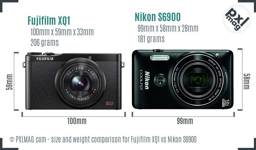 Fujifilm XQ1 vs Nikon S6900 size comparison