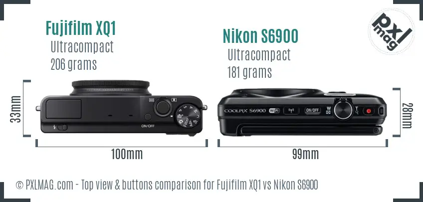 Fujifilm XQ1 vs Nikon S6900 top view buttons comparison