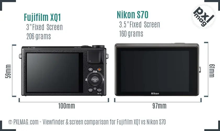 Fujifilm XQ1 vs Nikon S70 Screen and Viewfinder comparison