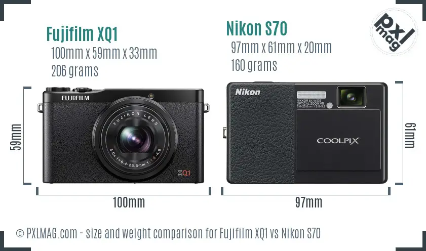 Fujifilm XQ1 vs Nikon S70 size comparison