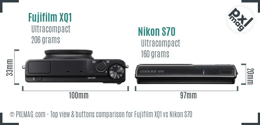 Fujifilm XQ1 vs Nikon S70 top view buttons comparison