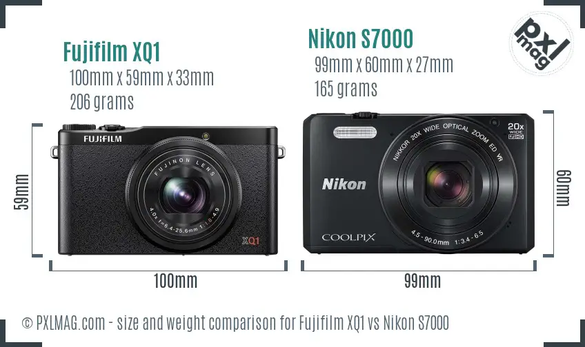Fujifilm XQ1 vs Nikon S7000 size comparison