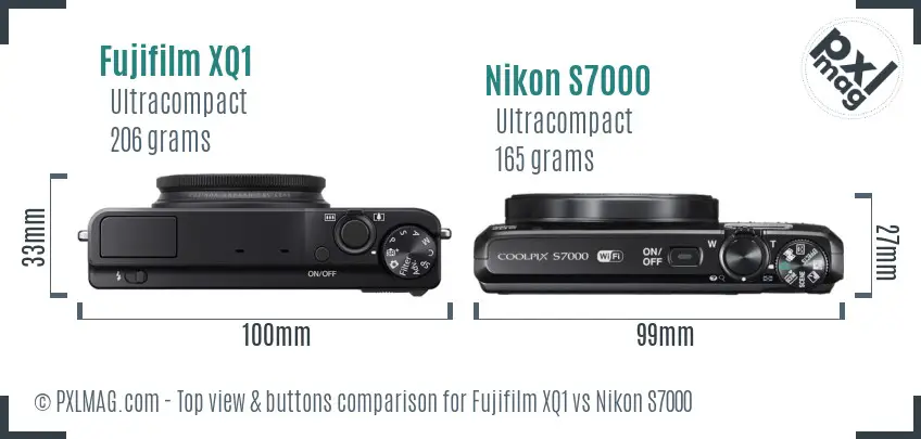 Fujifilm XQ1 vs Nikon S7000 top view buttons comparison