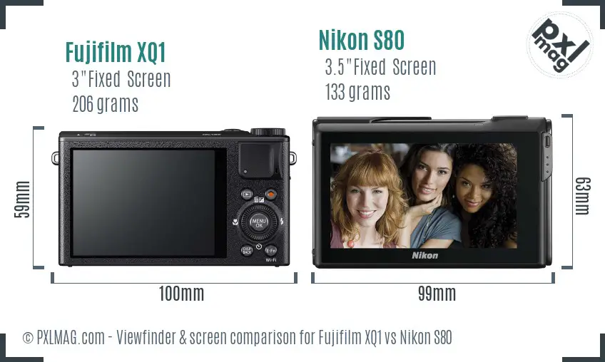 Fujifilm XQ1 vs Nikon S80 Screen and Viewfinder comparison
