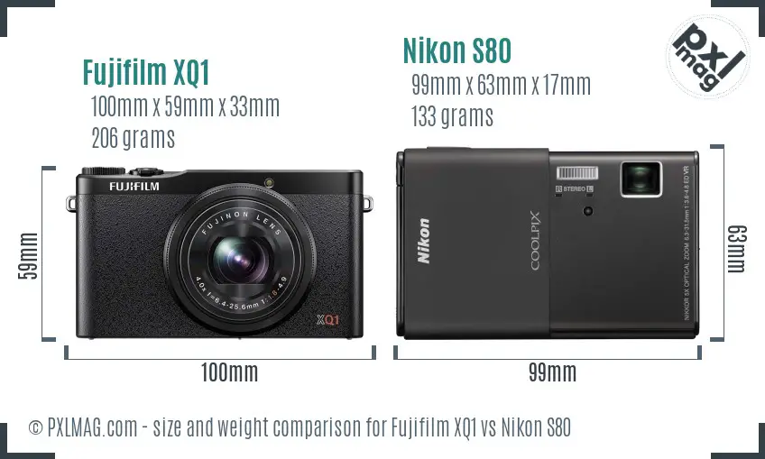 Fujifilm XQ1 vs Nikon S80 size comparison