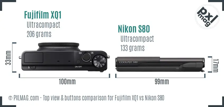 Fujifilm XQ1 vs Nikon S80 top view buttons comparison