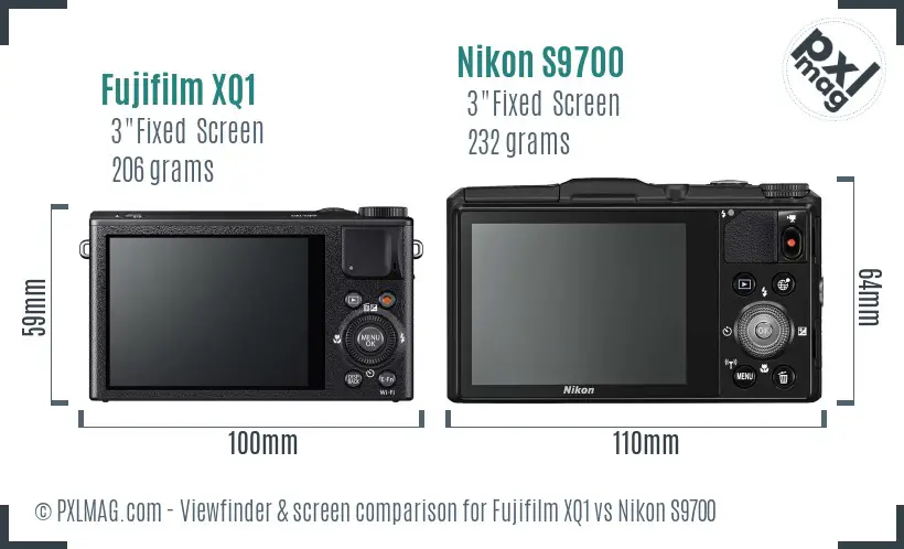 Fujifilm XQ1 vs Nikon S9700 Screen and Viewfinder comparison