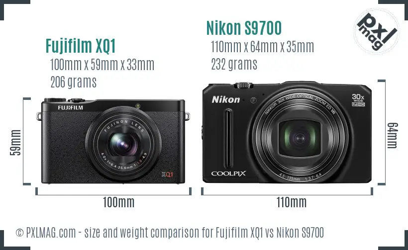 Fujifilm XQ1 vs Nikon S9700 size comparison