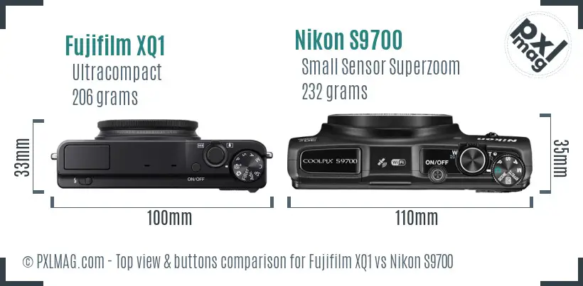 Fujifilm XQ1 vs Nikon S9700 top view buttons comparison