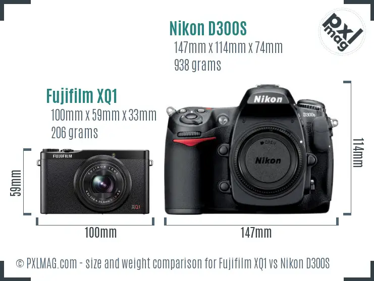 Fujifilm XQ1 vs Nikon D300S size comparison