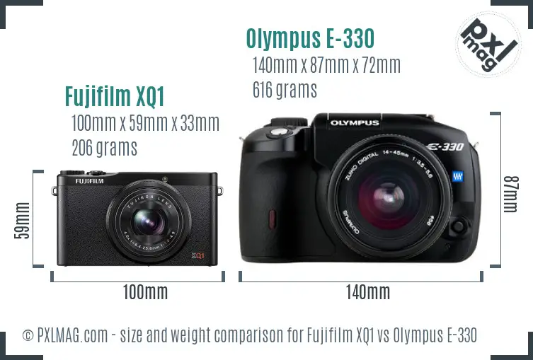 Fujifilm XQ1 vs Olympus E-330 size comparison