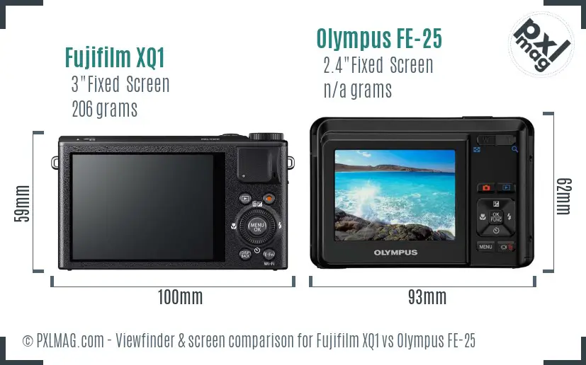 Fujifilm XQ1 vs Olympus FE-25 Screen and Viewfinder comparison