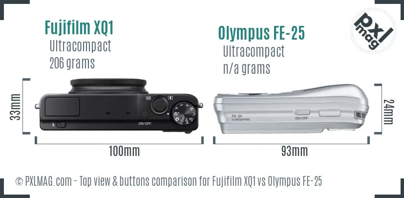 Fujifilm XQ1 vs Olympus FE-25 top view buttons comparison