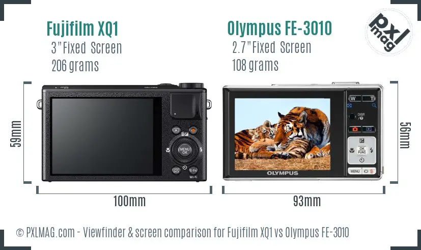 Fujifilm XQ1 vs Olympus FE-3010 Screen and Viewfinder comparison