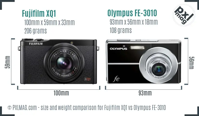 Fujifilm XQ1 vs Olympus FE-3010 size comparison