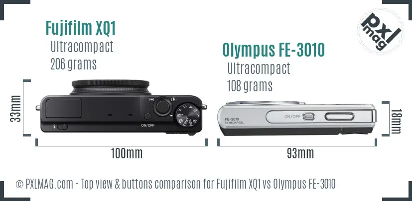 Fujifilm XQ1 vs Olympus FE-3010 top view buttons comparison