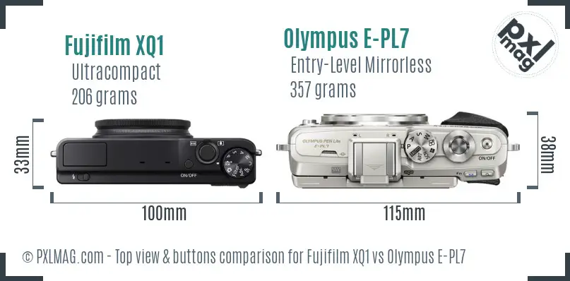 Fujifilm XQ1 vs Olympus E-PL7 top view buttons comparison