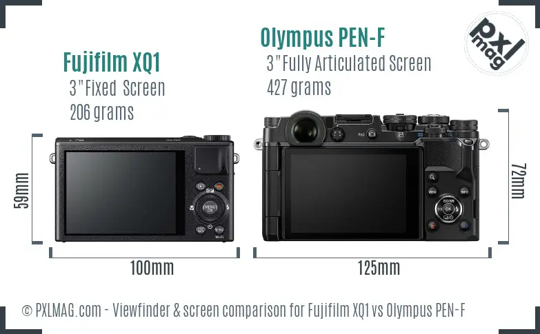 Fujifilm XQ1 vs Olympus PEN-F Screen and Viewfinder comparison