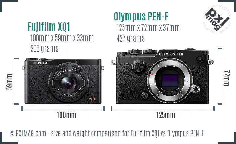 Fujifilm XQ1 vs Olympus PEN-F size comparison