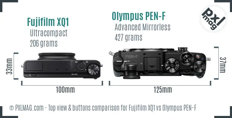 Fujifilm XQ1 vs Olympus PEN-F top view buttons comparison