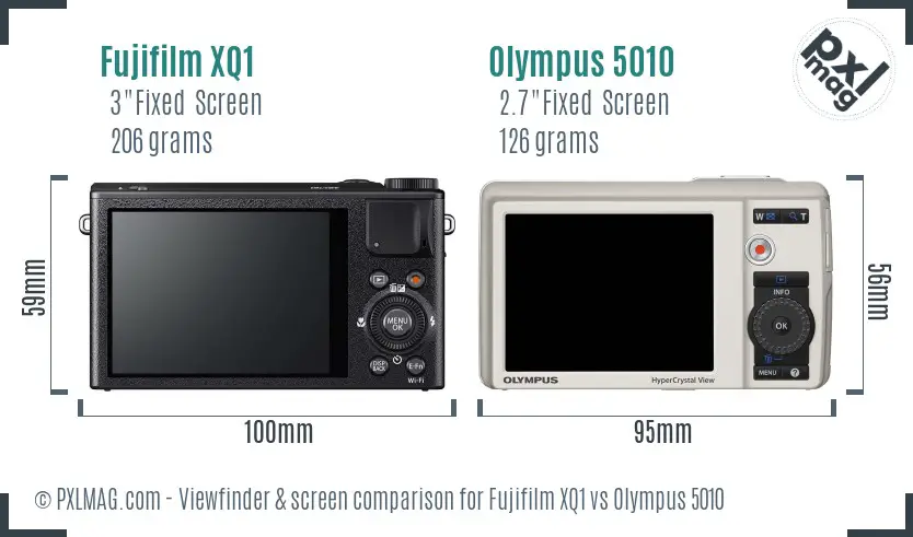 Fujifilm XQ1 vs Olympus 5010 Screen and Viewfinder comparison
