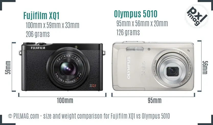 Fujifilm XQ1 vs Olympus 5010 size comparison
