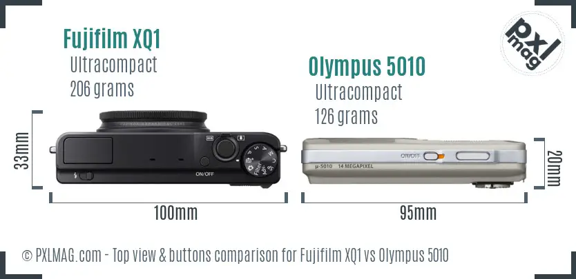 Fujifilm XQ1 vs Olympus 5010 top view buttons comparison