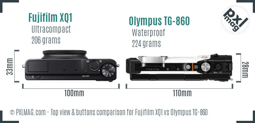 Fujifilm XQ1 vs Olympus TG-860 top view buttons comparison