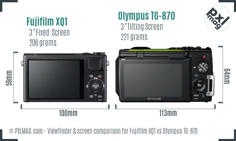 Fujifilm XQ1 vs Olympus TG-870 Screen and Viewfinder comparison