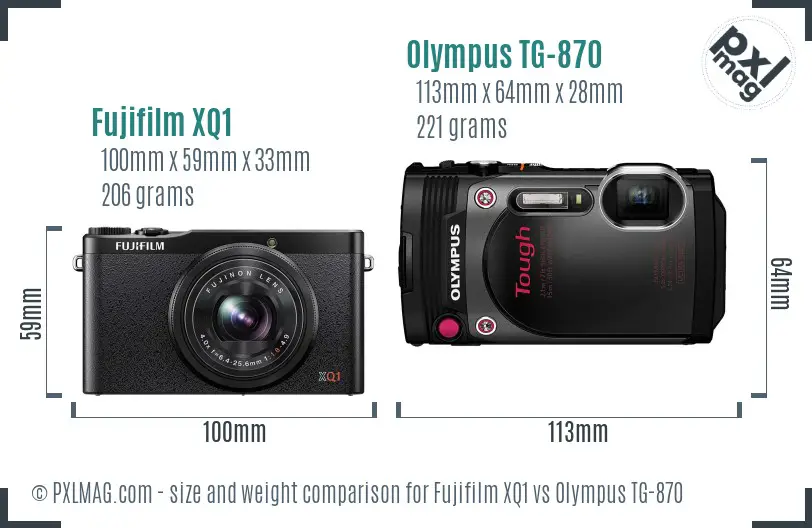 Fujifilm XQ1 vs Olympus TG-870 size comparison