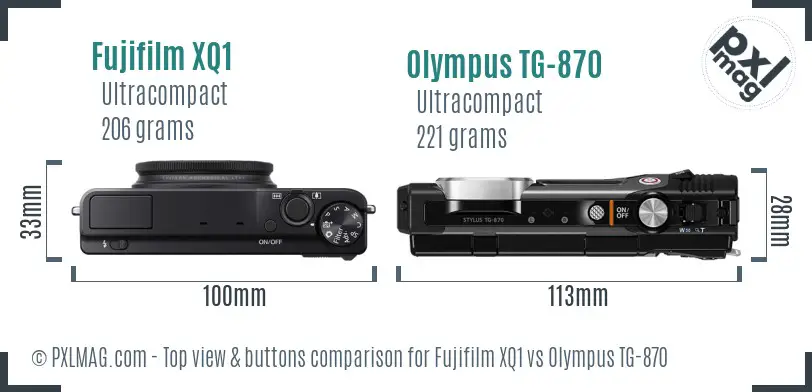 Fujifilm XQ1 vs Olympus TG-870 top view buttons comparison