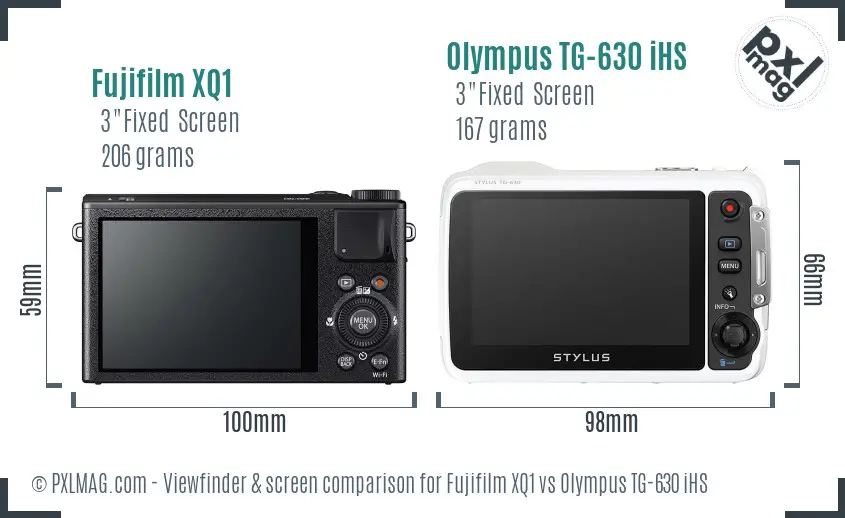 Fujifilm XQ1 vs Olympus TG-630 iHS Screen and Viewfinder comparison