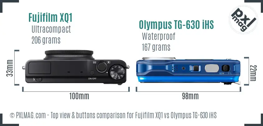 Fujifilm XQ1 vs Olympus TG-630 iHS top view buttons comparison