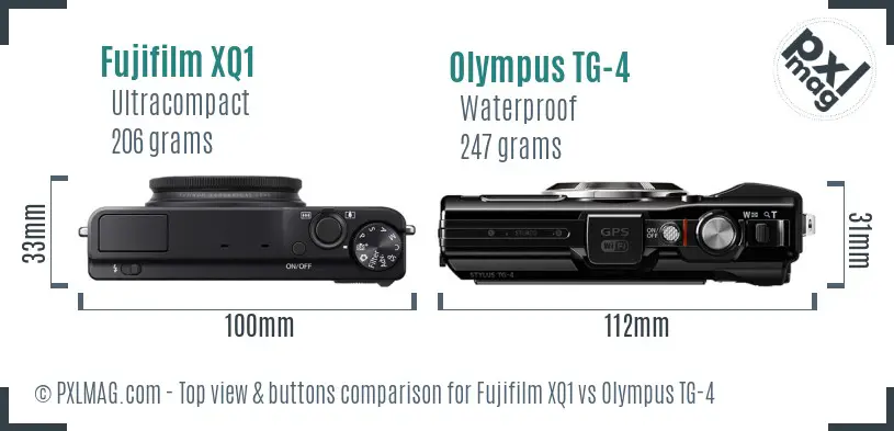 Fujifilm XQ1 vs Olympus TG-4 top view buttons comparison