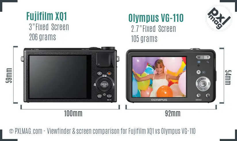 Fujifilm XQ1 vs Olympus VG-110 Screen and Viewfinder comparison
