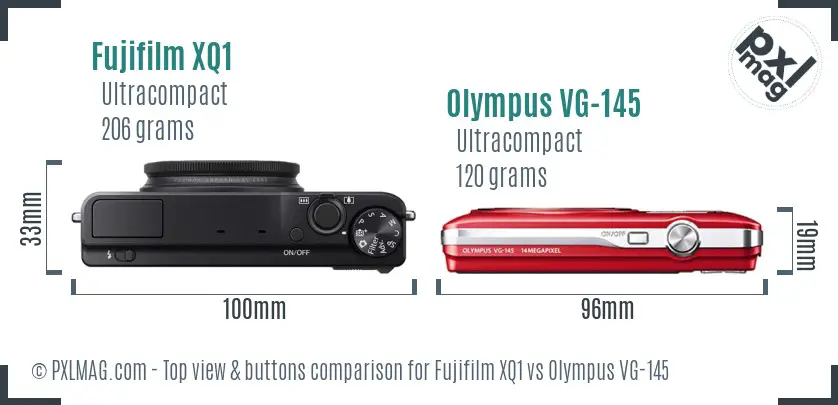 Fujifilm XQ1 vs Olympus VG-145 top view buttons comparison