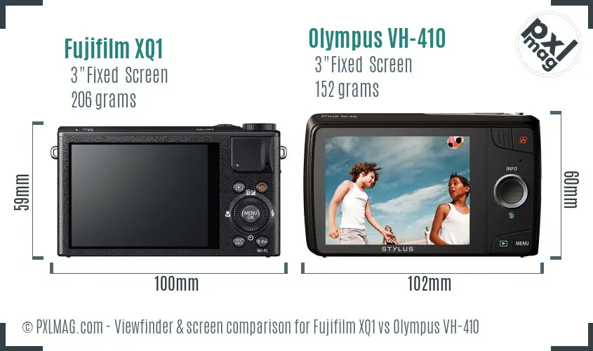 Fujifilm XQ1 vs Olympus VH-410 Screen and Viewfinder comparison