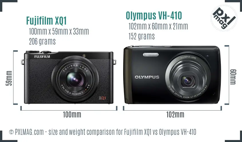Fujifilm XQ1 vs Olympus VH-410 size comparison
