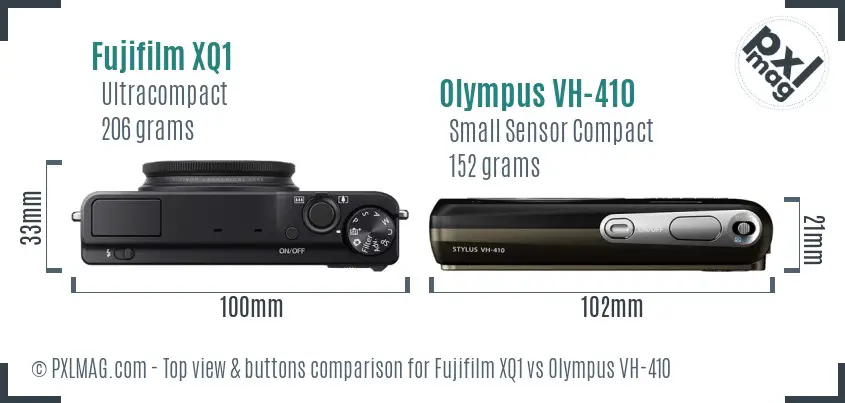 Fujifilm XQ1 vs Olympus VH-410 top view buttons comparison