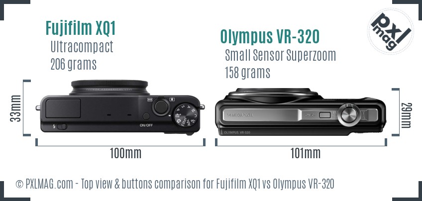 Fujifilm XQ1 vs Olympus VR-320 top view buttons comparison