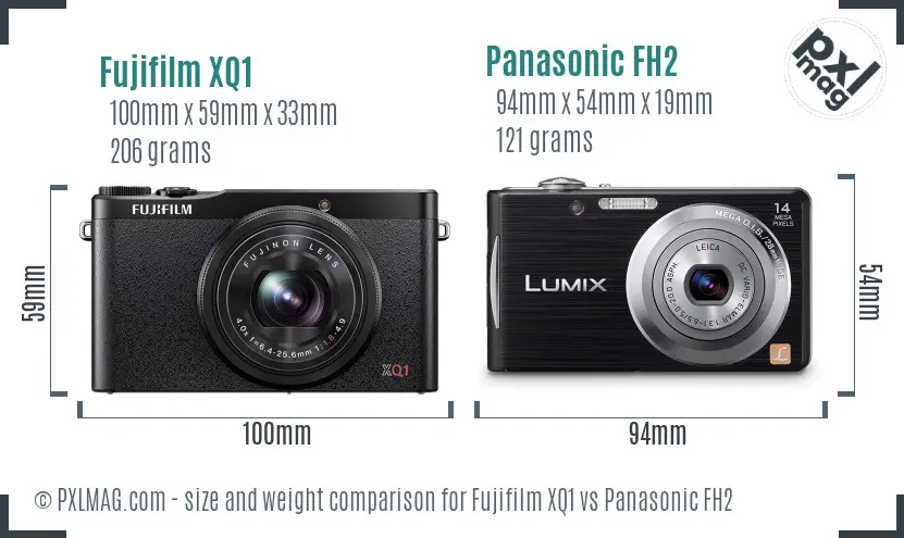 Fujifilm XQ1 vs Panasonic FH2 size comparison