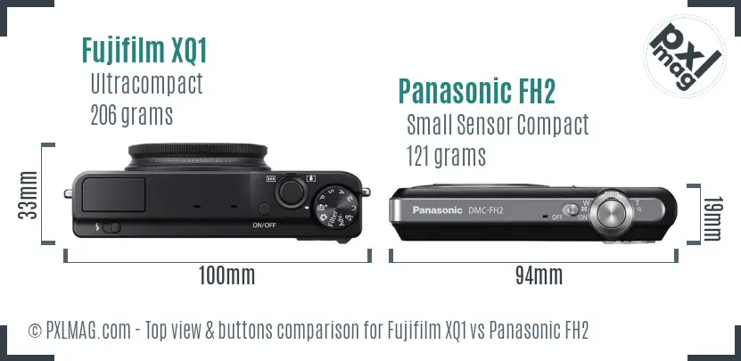 Fujifilm XQ1 vs Panasonic FH2 top view buttons comparison