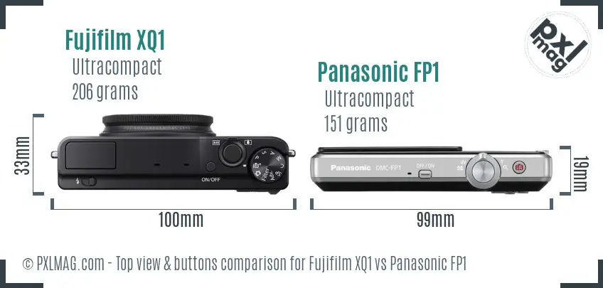 Fujifilm XQ1 vs Panasonic FP1 top view buttons comparison