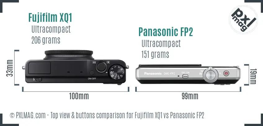 Fujifilm XQ1 vs Panasonic FP2 top view buttons comparison