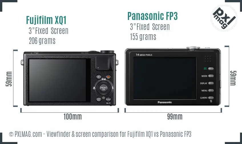 Fujifilm XQ1 vs Panasonic FP3 Screen and Viewfinder comparison