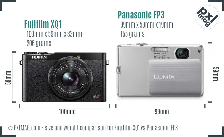 Fujifilm XQ1 vs Panasonic FP3 size comparison
