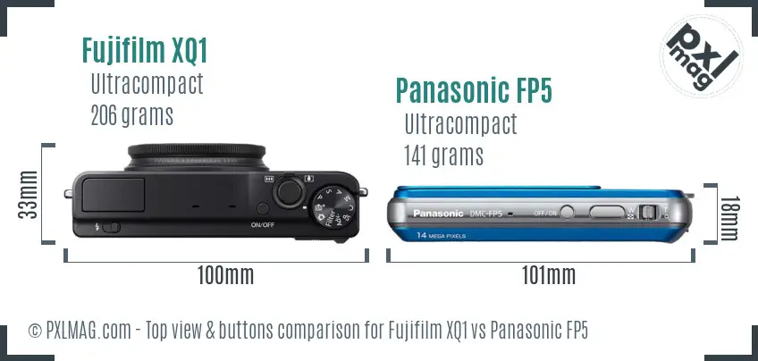 Fujifilm XQ1 vs Panasonic FP5 top view buttons comparison