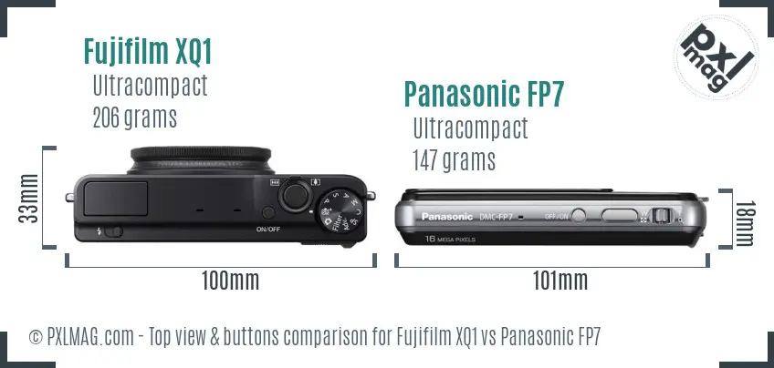 Fujifilm XQ1 vs Panasonic FP7 top view buttons comparison