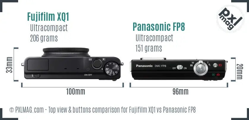 Fujifilm XQ1 vs Panasonic FP8 top view buttons comparison